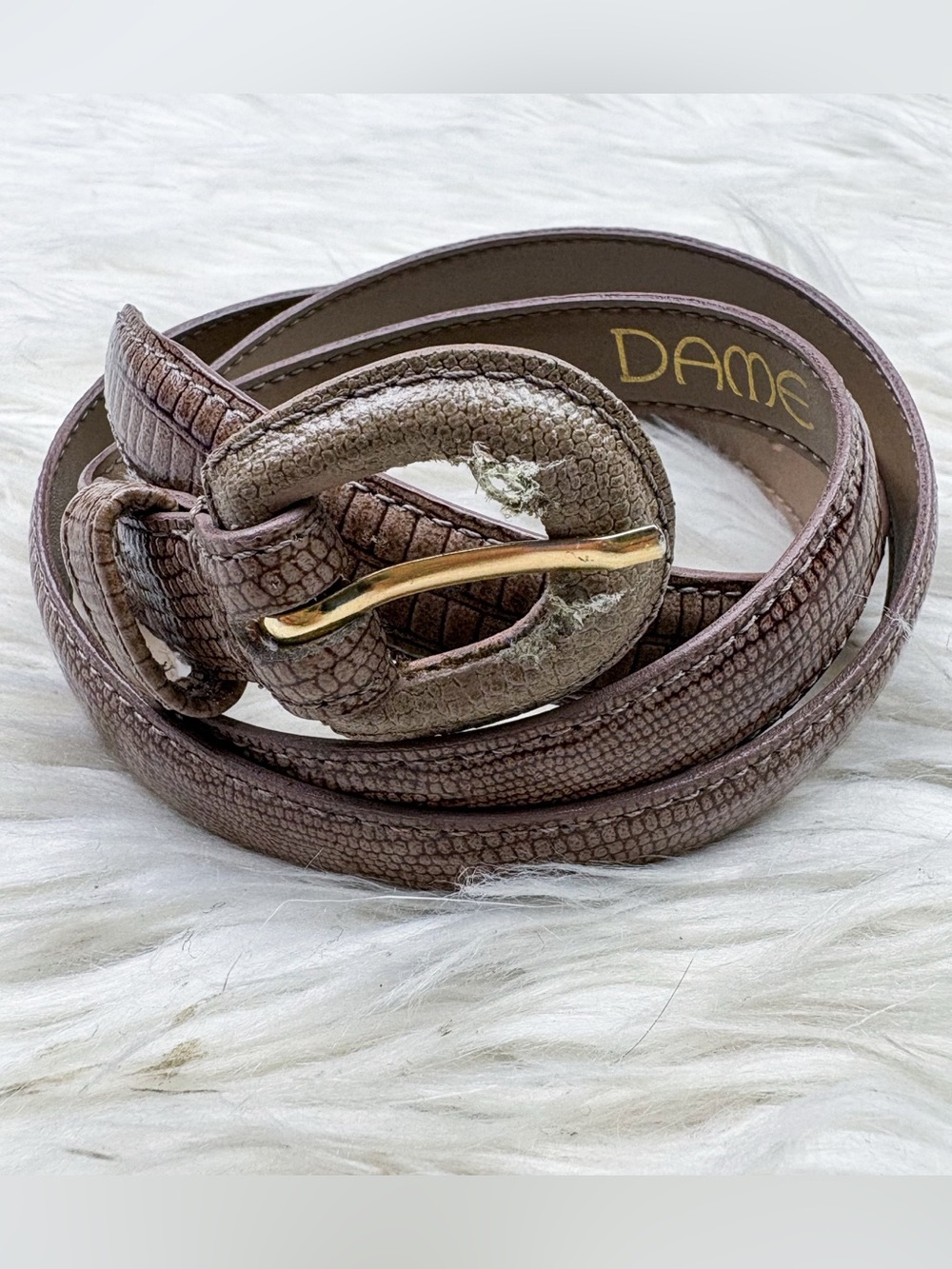 Vintage Snakeskin Reptile Python Snake Leather Skinny Waist Belt Taupe Tan Brown